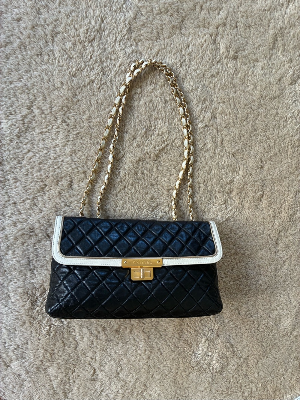 Chanel 2012 east west mademoiselle flap black ivory bag, Zeko authed